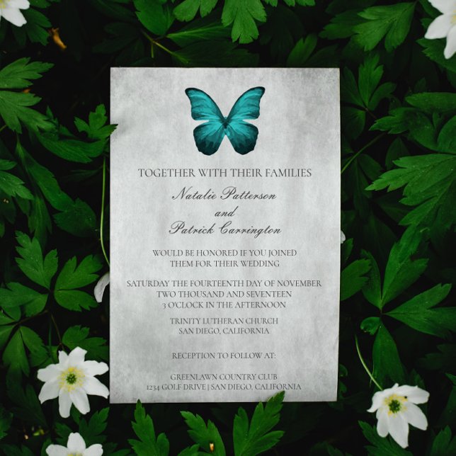 Faire-part de mariage papillon turquoise (Teal Butterfly Wedding Invitation)