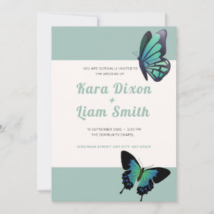 Faire-part de mariage papillon vert