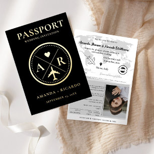 Faire-part de mariage Passport Gold et noir