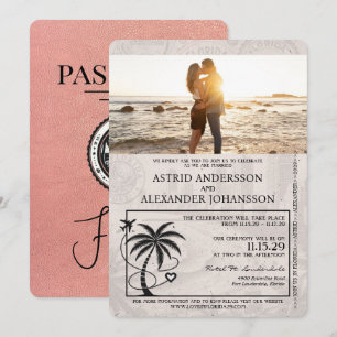 Faire-part de mariage Passport Gold Florida rose