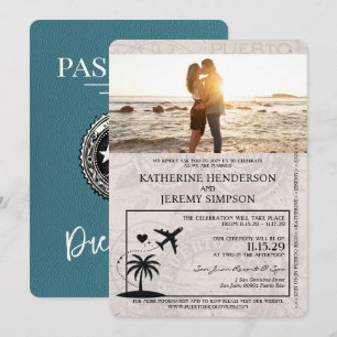 Faire-part de mariage Passport Porto Rico turquois