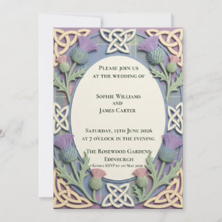 Faire-part de mariage Pastel Celtic Thistle Tartan