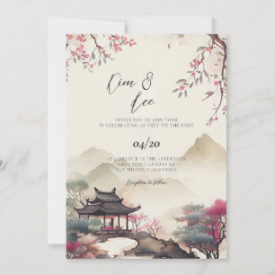 Faire-part de mariage paysagère traditionnelle cor