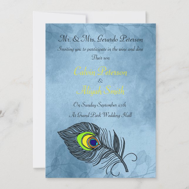 Faire-part de mariage Peacock Feathers (Devant)