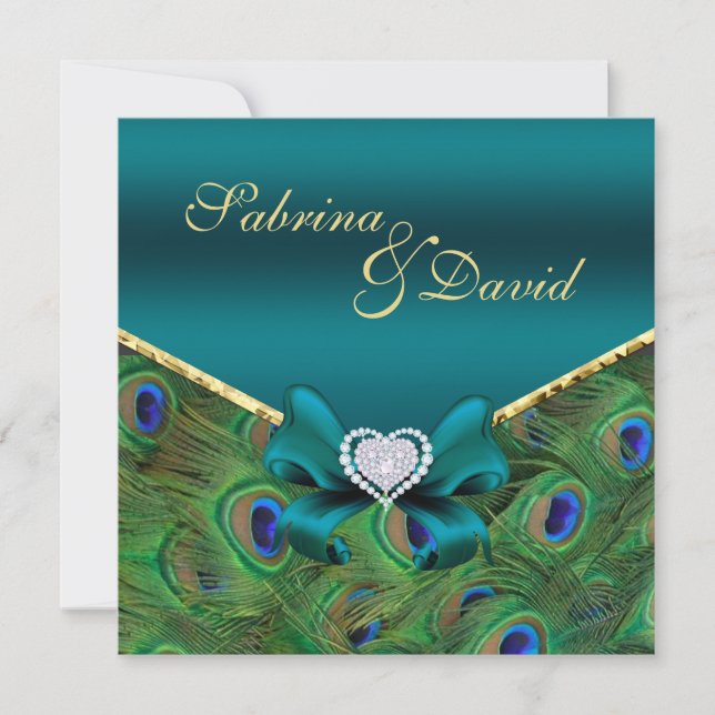 Faire-part de mariage Peacock turquoise (Devant)