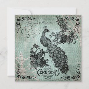 Faire-part de mariage Peacock Vintage Blue Design