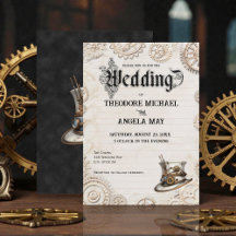Faire-part de mariage personnalisé beige Steampunk