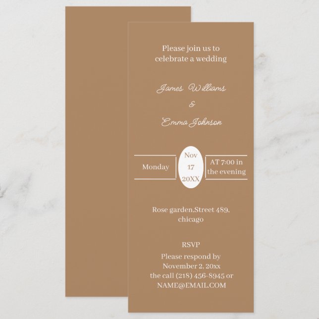 Faire-part de mariage personnalisé Brown simple (Devant / Derrière)
