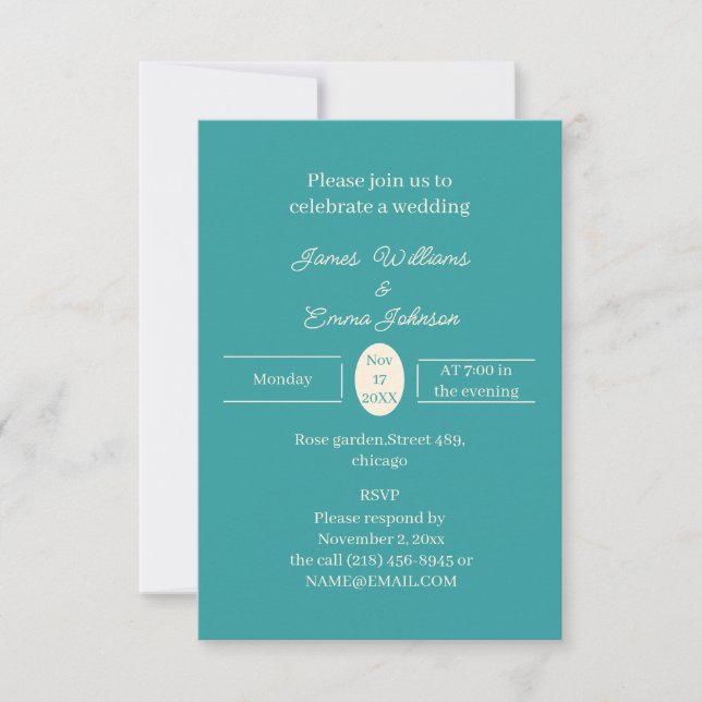 Faire-part de mariage personnalisé Turquoise simpl (Devant)
