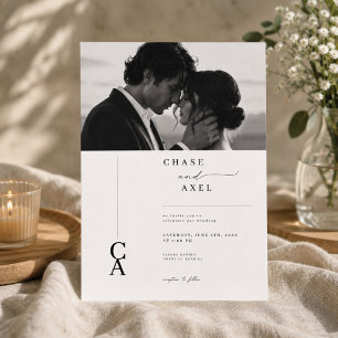Faire-part de mariage photo à monogramme moderne.