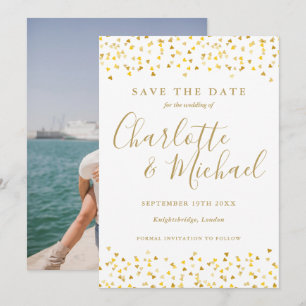Faire-part de mariage photo avec confettis coeurs 