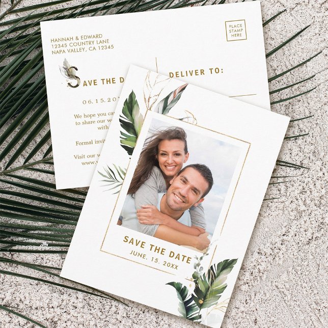 Faire-Part de Mariage Photo avec Feuillage Tropica (Front & Back)