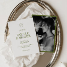 Faire-part de mariage photo avec monogramme vert o