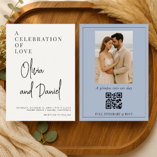 Faire-part de mariage photo avec QR Code Dusty Blu