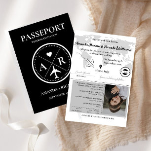 Faire-part de mariage photo Black Passport moderne