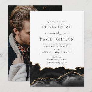 Faire-part de mariage photo d'âge noir et or