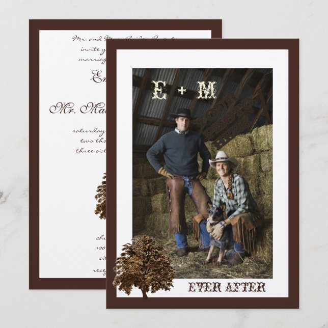 Faire-part de mariage photo Dark Brown Oak Tree (Devant / Derrière)