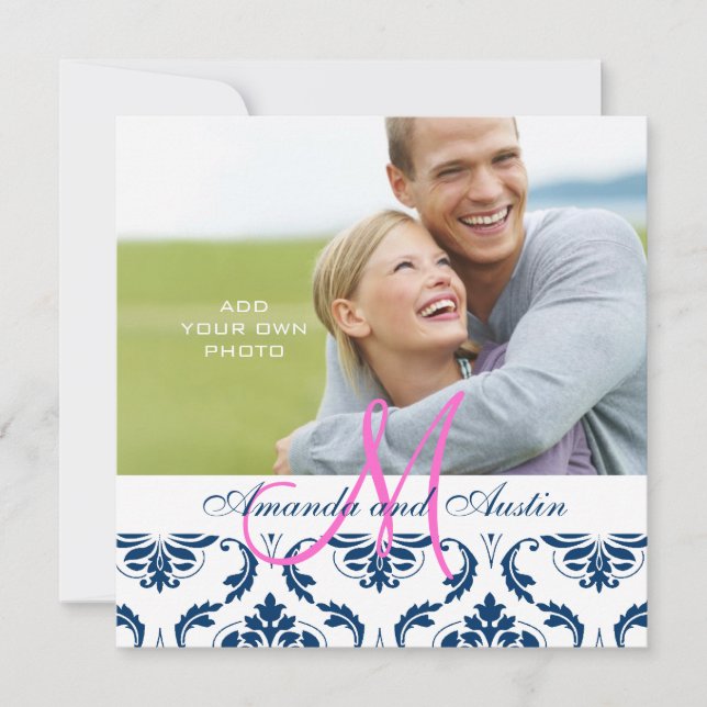 Faire-part de mariage photo du monogramme Dark Blu (Devant)