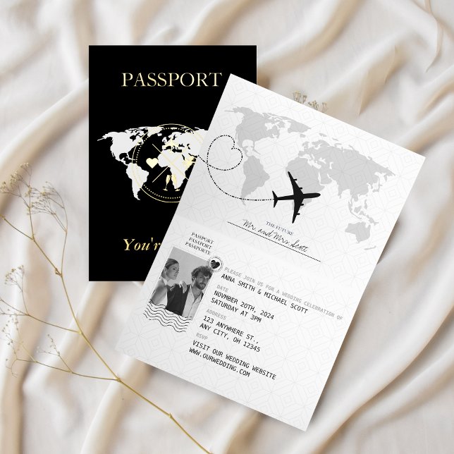 FAIRE-PART DE MARIAGE photo du passeport OR et NOI (Passport wedding invitation)