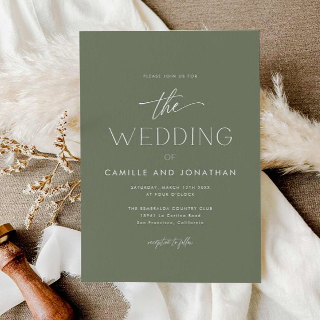 Faire-part de mariage photo écologique simple (Green Modern Minimal Photo Wedding Invitation)