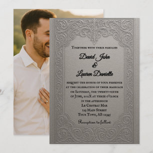 Faire-part de mariage photo en argent enchanteur