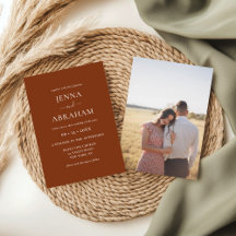 Faire-part de mariage photo en terre cuite rustiqu