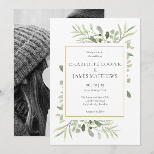 Faire-part de mariage photo Feuille Botanical Gree