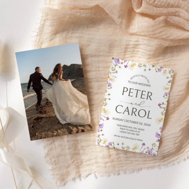 Faire-part de mariage photo Fleur sauvage aquarell (Créateur téléchargé)