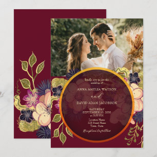 Faire-part de mariage photo floral burgundy rustiq