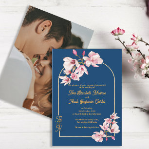 Faire-part de mariage photo floral Magnolia Navy