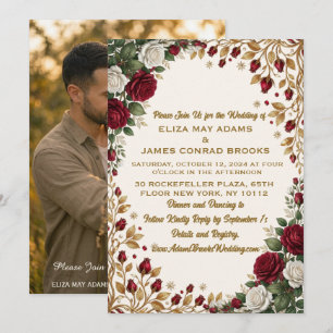 Faire-part de mariage photo floral rose doré de Ne
