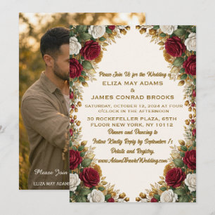 Faire-part de mariage photo floral rose doré de Ne