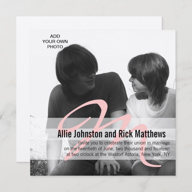Faire-part de mariage photo initial simple Silver (Devant / Derrière)