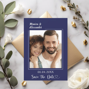 Faire-part de mariage photo moderne bleu marine