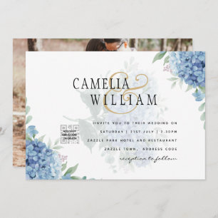 Faire-part de mariage photo moderne Blue Hydrangea