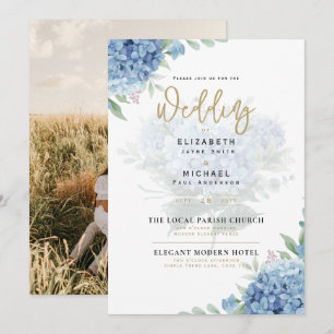 Faire-part de mariage photo moderne Blue Hydrangea