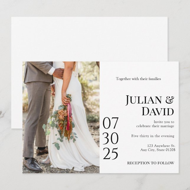 Faire-part de mariage Photo Moderne, Chic, Élégant (Devant / Derrière)