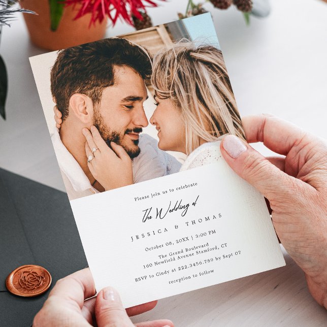 Faire-part de mariage photo moderne élégante perso (Elegant Script Wedding - Modern and Chic Photo Invitation )