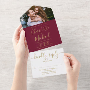 Faire-part de mariage photo moderne en script Bour