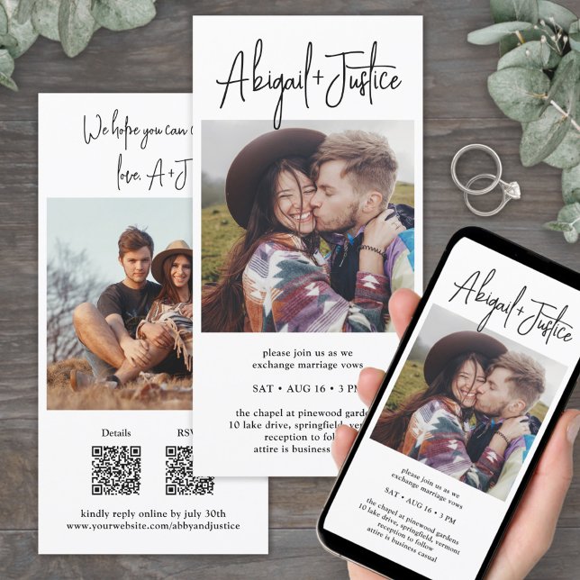 Faire-part de mariage photo moderne tout-en-un QR  (Créateur téléchargé)