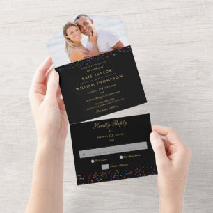 Faire-part de mariage photo Monogramme Confettis A