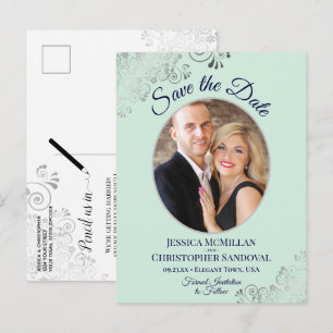 Faire-part de mariage photo Navy Mint dentelle d'a