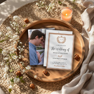 Faire-part de mariage photo or et blanc minimalist