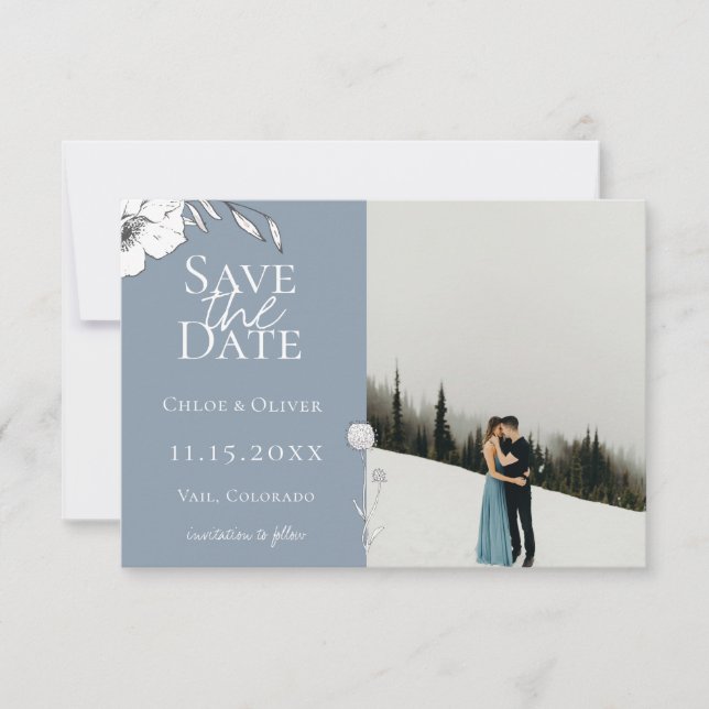 Faire-part de mariage photo Prairie Bleu Poussiére (Devant)