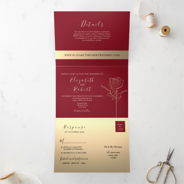 Faire-part de mariage photo romantique de Bourgogn (Intérieur)