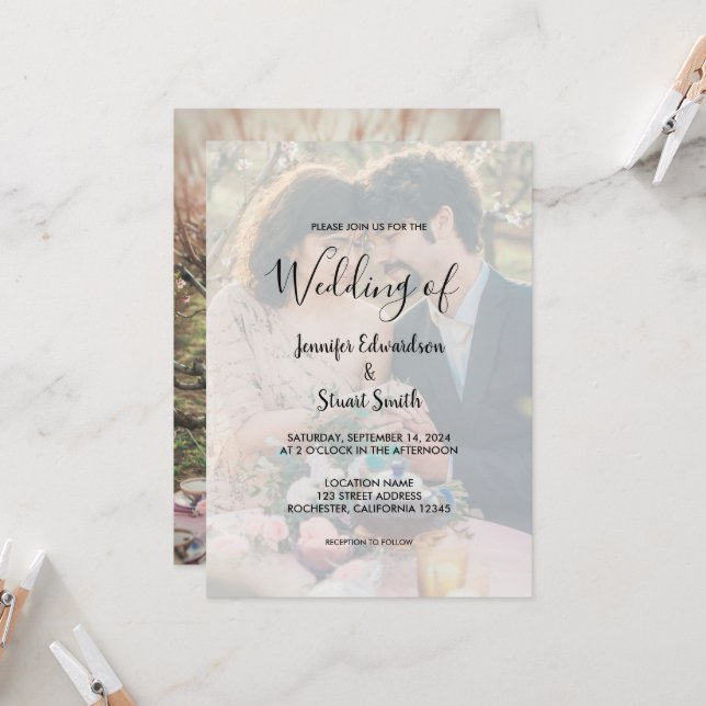 Faire-part de mariage photo rustique et élégant (Devant/Arrière en situation)