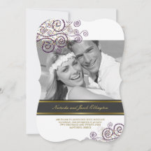 Faire-part de mariage photo spirales violettes boh