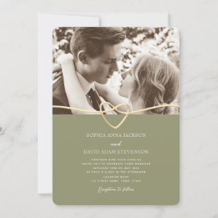Faire-part de mariage photo vert sauge avec QR cod