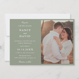 Faire-part de mariage photo vert sauge moderne