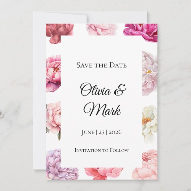 Faire-part de mariage Pivoine aquarelle | Floral O (Devant)